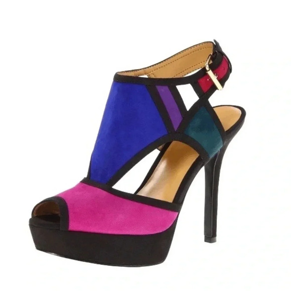NINE WEST | WOMEN'S FOUNDER PEPTOE PLATFORM PUMP MULTICOLOR SUEDE SIZE 8M (NWOB) - Picture 2 of 8